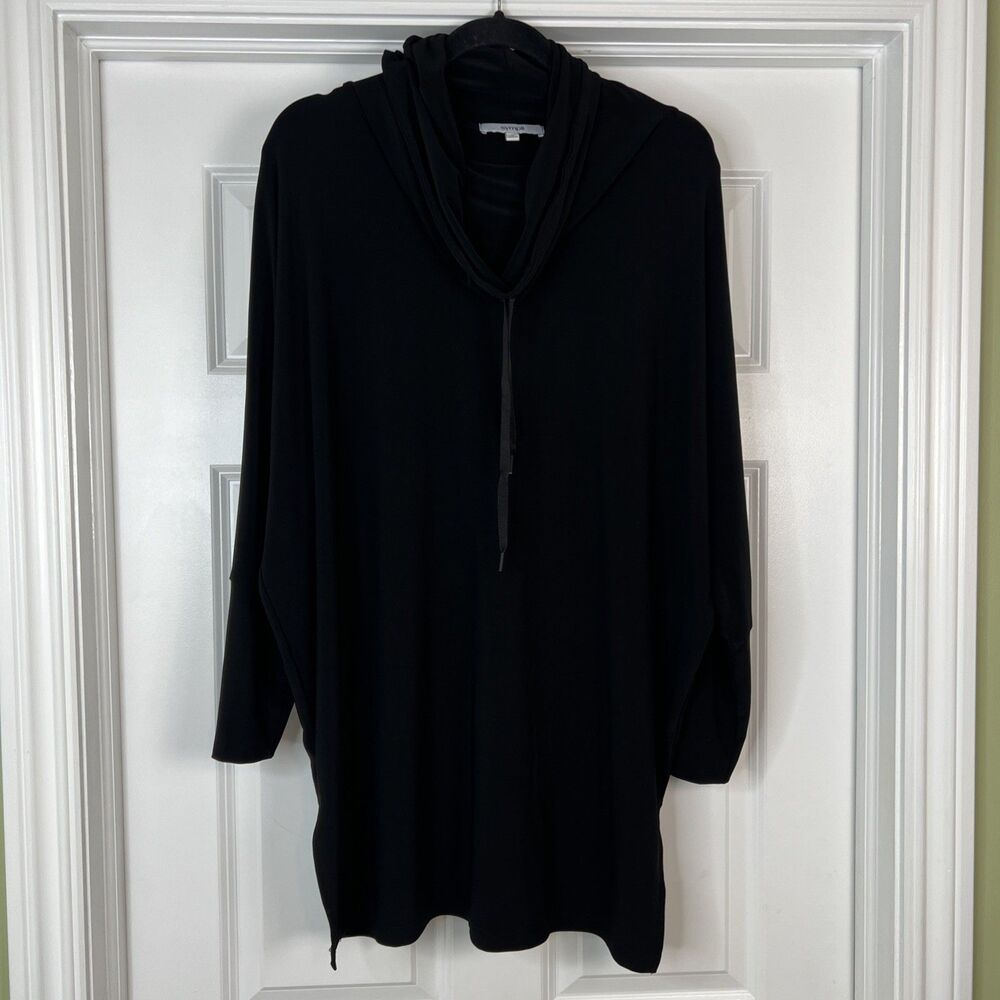 Sympli Tunic Top Dress Cowl Neck Black Lagenlook Split Back Size 12